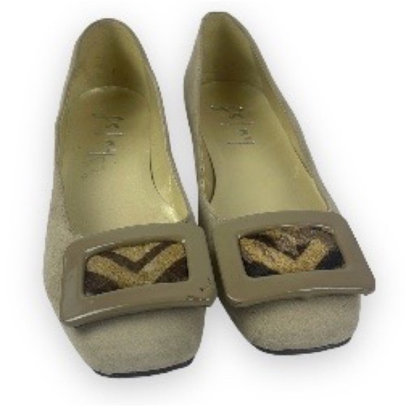 Fs/ny beige suede & patent leather w/calf hair accessory size 6. 3/4 inch heel - Picture 1 of 10